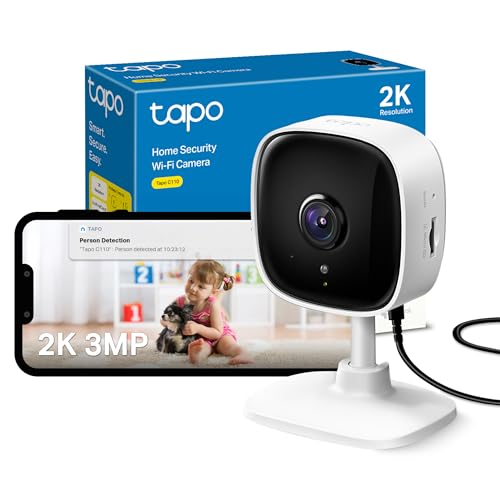 Tapo C110 2K 3MP Indoor Camera House Security, WiFi, No Monthly Fee, AI Detection, Dog Puppy, Baby Monitor, 2-way Talk, Advanced Night Vision, Works with Alexa & Google Indoor (1 Count) 2K 3