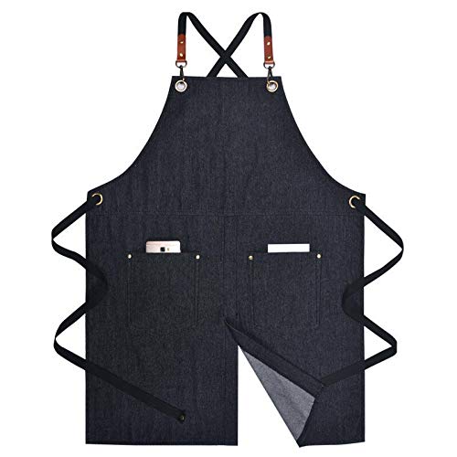 tablier Tablier Cross Back Work Wear Black Denim Coton Strap Cafe Barman Petrender Chef Uniforme Barber Fleurer jardinier Bleu