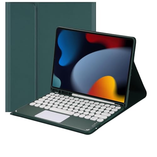 Custodia con tastiera touch per iPad di generazione da 10.2 pollici con portamatite Bluetooth magnetica staccabile verde scuro