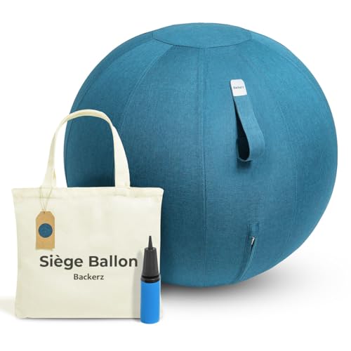 Backerz Siège Ballon 65cm - Balle intérieure PVC Résistante, Capacité 110kg, Caoutchouc, Housse Lin Doux Lavable - Chaise Ballon Ergonomique Bureau & Yoga, pour...