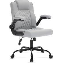 Office Chair with Adjustable Inflatable Lumbar Support,Leather Ergonomic Computer Desk Chair with Flip-up Arms,Adjustable Tilt Lock,Swivel Rolling Executive PC Chair for Work,Study,Meeting.Grey