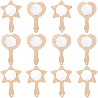 12Pcs DIY Wooden Mirror Mini Unfinished Wooden Princess Craft Handheld Painting Mirror for Girls Kids DIY Handmade Art Decorations