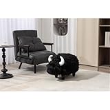 Pemberly Row Harry The Cow Storage Ottoman with Long Black Fur Wood Frame