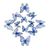 3D Mariposas Decorativas 12 pegatinas de pared mariposas huecas 3D, azul, rojo y negro, for decoración bodas, sala estar, del hogar(F Blue)