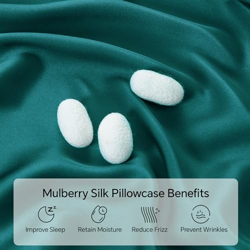 Image of INFIIXSO Silk Pillow Cases 2 Pack Standard Size, Ultra Smooth & Soft Mulberry Silk Pillow Case for Hair and Skin, Breathable Cooling Silk Pillowcase with Hidden Zipper (Teal, 20x26 Inches)