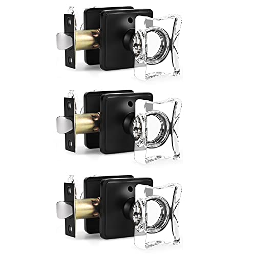 Gobirico Interior Crystal Door Knobs Square Privacy Locksets for Bedroom Bathroom Diamond Doorknobs Matte Black Finished,3 Pack