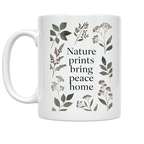 Nature Lover Coffee Mug - Eco-Friendly Botanical Illustrations - 11 oz White Ceramic - Minimalist Aesthetic