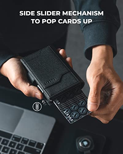 VULKIT Airtag Wallet with Keyring Mens Pop up Credit Card Wallet with Air Tag Holder Trifold ID Window RFID Blocking（Black）2