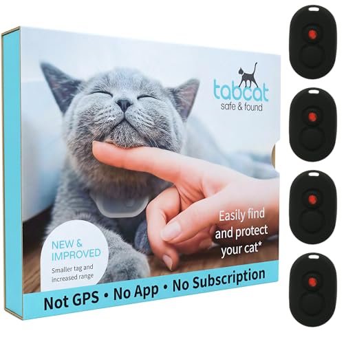 Tabcat V2 Cat & Kitten Tracker - No Subscription | 4 Lightweight Homing Tags, Cases & Tracking Handset | RF Technology, More Accurate than GPS | Track 4 Cats Indoors & Outdoors to 2.5 cm & 150 m Range