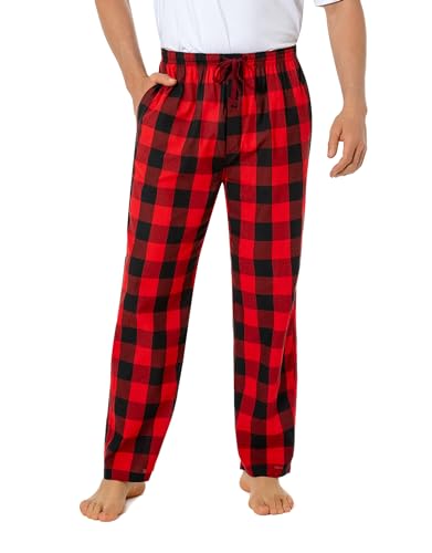 Image of Jveyvth Mens Pyjama Pants 100% Cotton Plaid Sleep & Lounge Pants, PJ Bottoms with Pockets and Button Fly