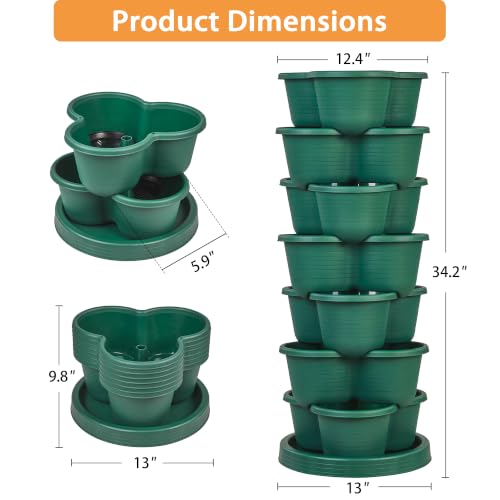 VECELO 7 Tier Vertical Garden Planter, Self Watering Stackable Planters with Wheels for Strawberries, Herbs, Flowers, Vegetables, Dark Green by VECELO - Used condition - Image 2