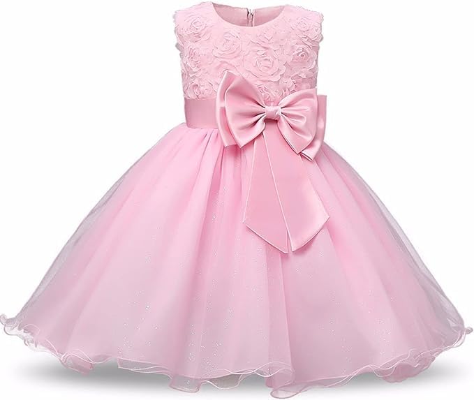 Robe de princesse fille fleurie 3D rose pour mariage et baptême