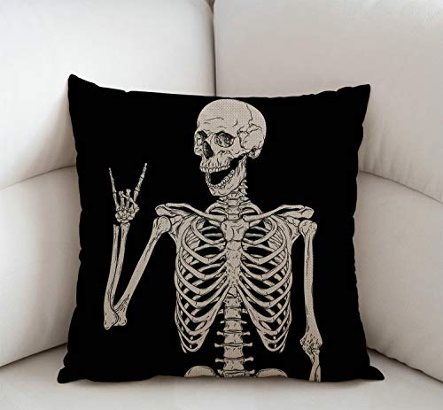 Swono Skull Human Skeleton Throw Pillow Cover Human Skeleton Posing Cotton Linen Decorative Pillow Case Cushion Cover Home Sofa Decor 18X18 Inch Pillow Cover #TOP1