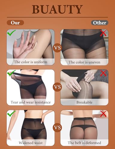 Buauty 2 Pairs Sheer Black Tights for Women -20D High Waist women's Pantyhose ，Plus Size Nylon Stockings2