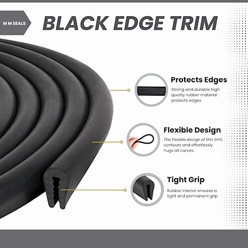 Black U Channel Edge Trim Seal Epdm 15/32" High X 19/64" Wide (25 Feet) #TOP2