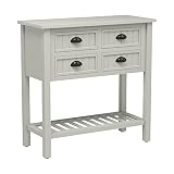Bailey Bead Board Four-Drawer Wood Console Table with Shelf, Antique White Finish