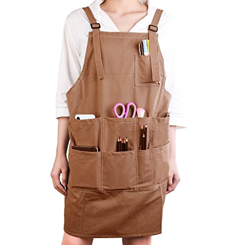 Artist Cotton Canvas Apron with Pockets for Women/Men/Unisex, Adult Painting Aprons Gardening Cooking Slight Waterproof Painting Apron for Painters School Students, Utility or Work Apron