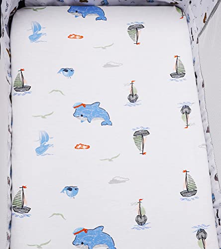 100% Jersey Knit Cotton Bassinet Sheet Set 2 Pack (33" X 19"), Ultra Soft Stretch Compatible With Mika Micky, Baby Delight, Dream On Me, Amke And Other Rectangle Mattress, Whale And Dolphin #TOP1