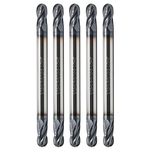 Image of 5Pcs 3 /16 inch Solid Carbide Ball Nose End Mills - Double End - AlTiN Coated, 4 Flute, 30 Degree Helix, 3 /16 inch Cutting Diameter, 3 /16 inch Shank Diameter, 3 /8 inch Length of Cut, 2-1 /2 inch Overall Length