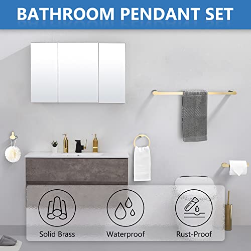 Yuesimate 4-Piece Bathroom Hardware Set Sus304 Stainless Steel Wall Mounted Bathroom Accessories Kit, Including 23.6 Inch Brushed Gold Towel Bar, Toilet Paper Holder, Robe Towel Hooks, Towel Ring #TOP1