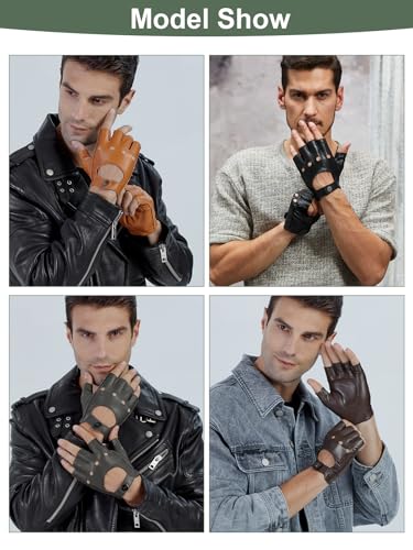 Image of GSG Men's Fingerless Leather Driving Gloves, Half Finger, lambskin | Half Finger Design, Breathable Comfort,Driving, Motorcycle Riding, Racing, Cycling, Daily Wear