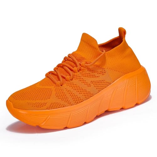 Wabkderpu Running Tennis Shoes for Women Men Gym Sports Workout Athletic Sneakers Knit Breathable Anti-Slip Walking Shoes Slip On Lightweight Casual Fashion Sneakers Orange