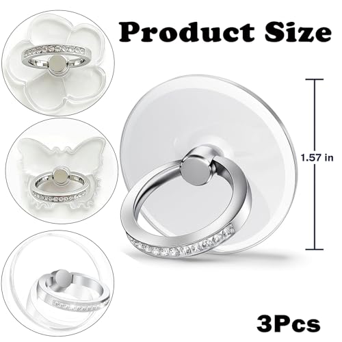 Image of Phone Holder for Hand, Mobile Ring Holder with Strong Grip Support, Multi-Angle Stand for Video Watching and Phone Gripping, Three Silver Diamond Ring Holders