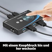 USB 3.0 Switch 4 Computers Sharing 4 USB Peripheral Devices Switcher for PC Laptop Mouse Keyboard Scanner Printer with One Button Swapping and 3.5mm Audio Output – Ansicht 5