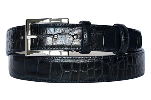 Image of Men's Italian Crocodile Embossed Leather Belt | Genuine Italian leather. Refined crocodile embossed texture. 35mm (1.38 inch) dress width. Handmade in Italy. Gift boxed.