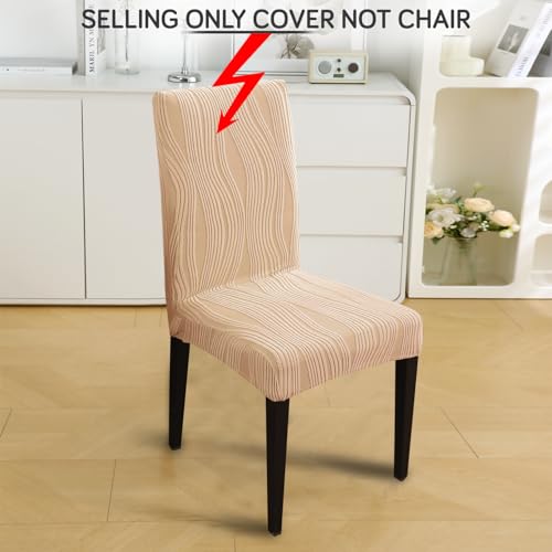 Image of HOKIPO 200 GSM Premium Knitting Jacquard Elastic Dining Table Chair Cover Set of 2, 'Nestiva Series' Blush Beige (AR-6072-BGE)