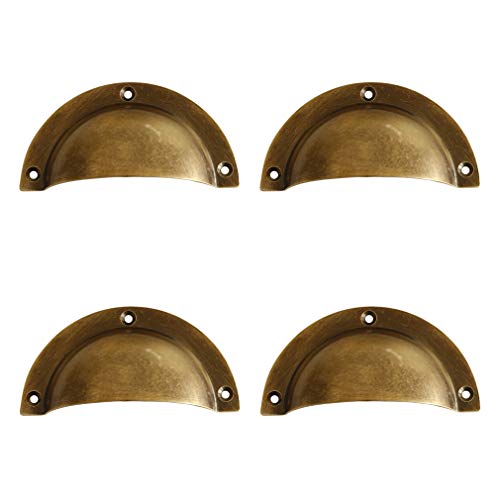 Tiazza 4Pcs Antique Brass Cup Shell Drawer Pulls Bedside Cupboard Wardrobe Vintage Handle, Antique Bronze