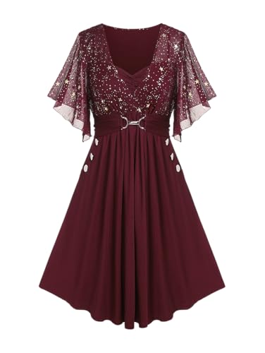 Image of Rosegal Plus Size Women Sparkly Star Print Cocktail Dress with Pocket