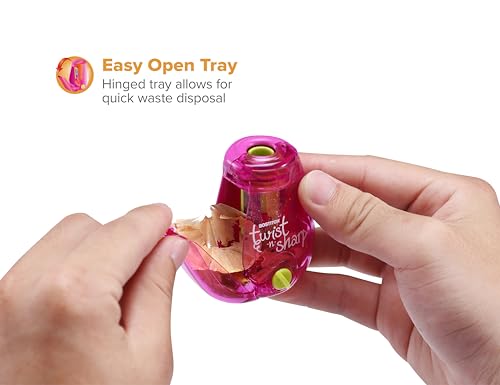 Image of Bostitch Office Twist-n-Sharp Pencil Sharpener, for Kids & Colored Pencils, Assorted Colors (PS1-PINK-EC)