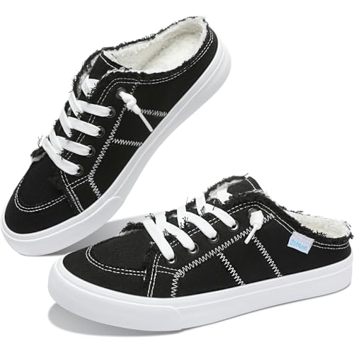 Image of Obtaom Women Canvas Mules Memory Foam Clipper Fashion Sneakers Comfortable Slip-On Mule Backless Holiday Shoes