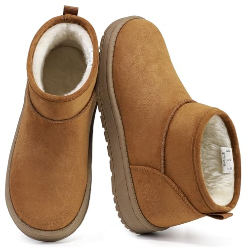 shoeslocker Girls Warm Lightweight Winter Boot Thick Sole Ankle Boots for Little & Big Girl Brown Size 11