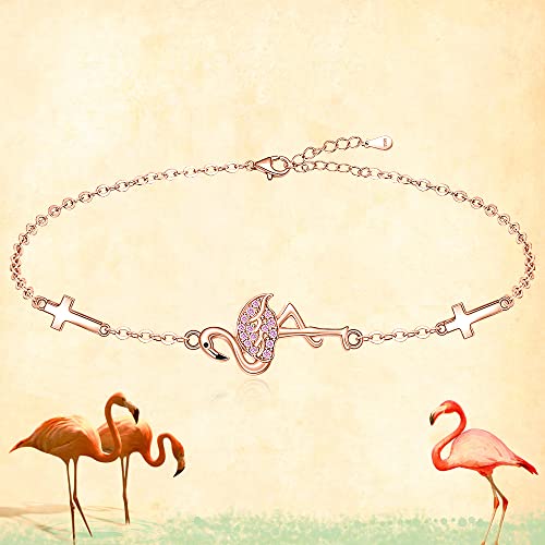 Fenthring Flamingo Bracelet Sterling Silver for Women Cute Animal Cross Rose Gold Pink Bird Flamingo Friendship Bracelets Jewelry Christmas Holiday Summer Gifts4