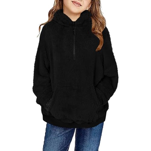 DDAPJ pyju Girls Fuzzy Fleece Pullover Hoodies Half Zip Long Sleeve Sherpa Hoodie Winter Warm Outerwear with Pocket 9M-8Y2