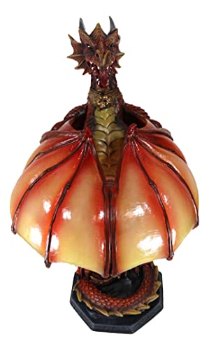 Ebros Altar Drake Red Ember Dragon Building Fire With Its Wings Side Table Lamp Statue 16.5" Tall Fantasy Warlords Dragons And Dungeons Desktop Light Decor Home Accent Decorative Centerpiece #TOP5