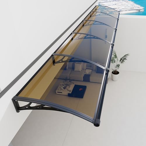 Auvent de Porte d'entrée avec Système de Drainage - 300x100cm Toit Marquise en Polycarbonate Abri de Pluie en Polycarbonate Anti-UV,Contre Neige et Vent,Support ABS