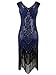 Vijiv Women 1920s Gastby Sequin Art Nouveau Embellished Fringed Cocktail Dresses, X-Large, Blue