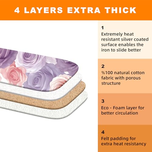 Image of Ironing Board Cover 15x54 Inch- Standard Cotton Cover with Strong Elastic Edge & Stain Resistant Surface (Rose Floral, 15 inch x 54 inch)