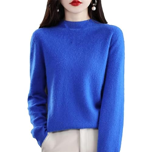 CzooM Otoño/Invierno Jersey de punto de manga larga para mujer Jersey de lana de Cachemira Top ajustado informal (Color : Blue, Size : S)