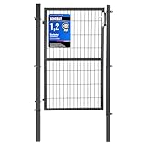 SONGMICS Gartentor, Gartentür, verzinkter Stahl, Zauntor, Hoftor, abschließbar, rechteckiges Rohr, Tür 106 x 150 cm (B x H), grau GGD200GY