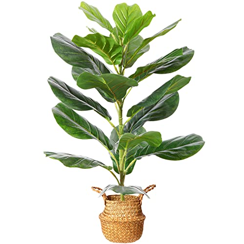 Mosade Artificial Fiddle Leaf Fig Tree 30" Fake Potted Ficus Lyrata Plant With Handmade Seagrass Basket, Perfect Faux Plants Home Décor For Indoor Outdoor Office Porch Balcony Bedroom Bathroom Gift #TOP12