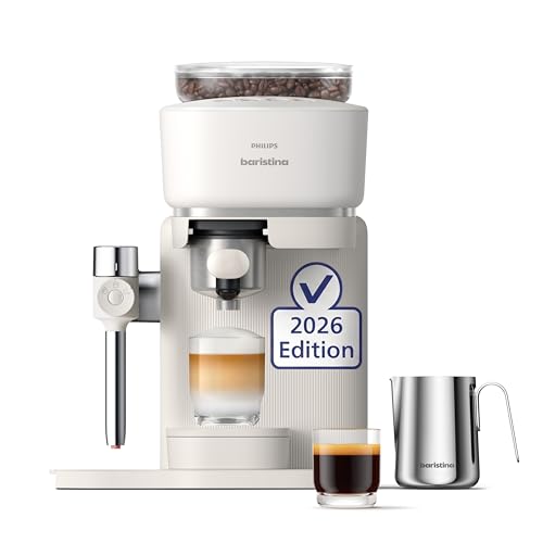 Philips Baristina Latte Espressomaschine – Kaffeemaschine mit Mahlwerk & Milchaufschäumer, 16 Bar, automatisches Mahlen, Tampen & Brühen, Espresso, Cappuccino & Latte Macchiato, BAR400/00