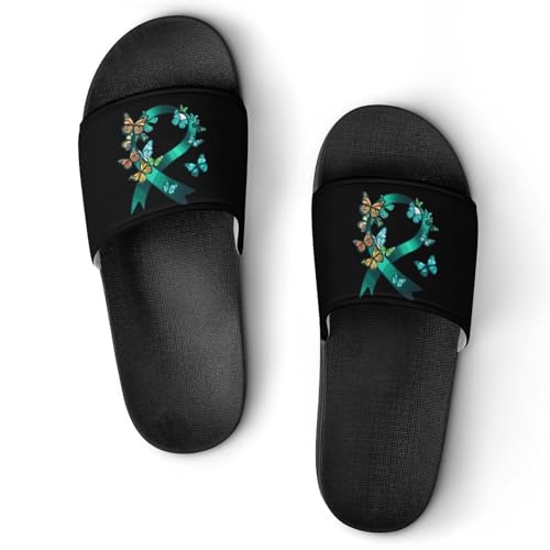Ovarian Cancer Awarenes Butterflies Unisex Shower Shoes House Slippers Non-Slip Indoor Bathroom Shoes for Pool Beach 40 (250mm)
