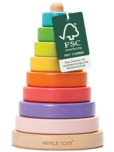 Merle Toys® Stapelturm Holz, 100% FSC-zertifiziertes Holzspielzeug...