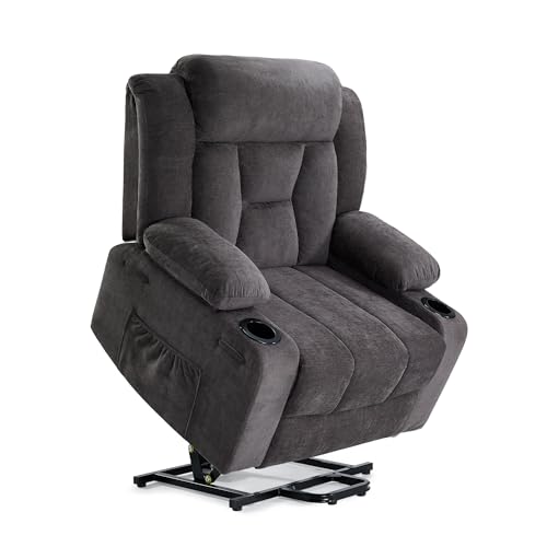 zzlay Power Lift Recliner for Elderly, Large Electric Lift Recliner with Massage and Heat, 3 Positions, Side Pocket, Fabric(Dark Grey)