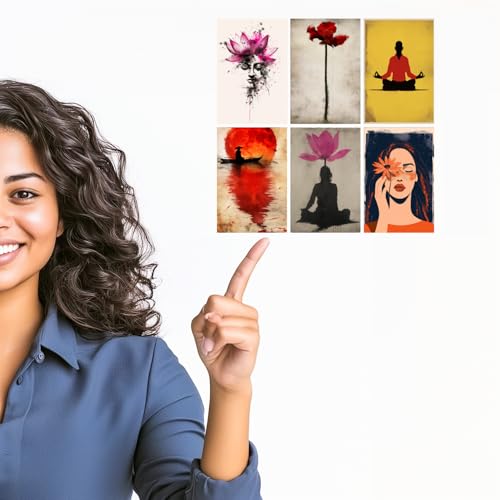 Image of SiddArtify Serene Moments Black Buddha - Lotus - Floral - Set of 2-4x6 Inch - Board (Pack of 6) - Sticker (Pack of 6) Wall Room Decoration art Poster Prints