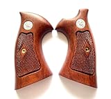 FYFIXN Hardwood Handgun Grips Compatible with Smith and Wesson K/L Frame Square Butt Revolvers Finger Groove Checkered Design Deluxe Classic Handmade Craft Handcraft